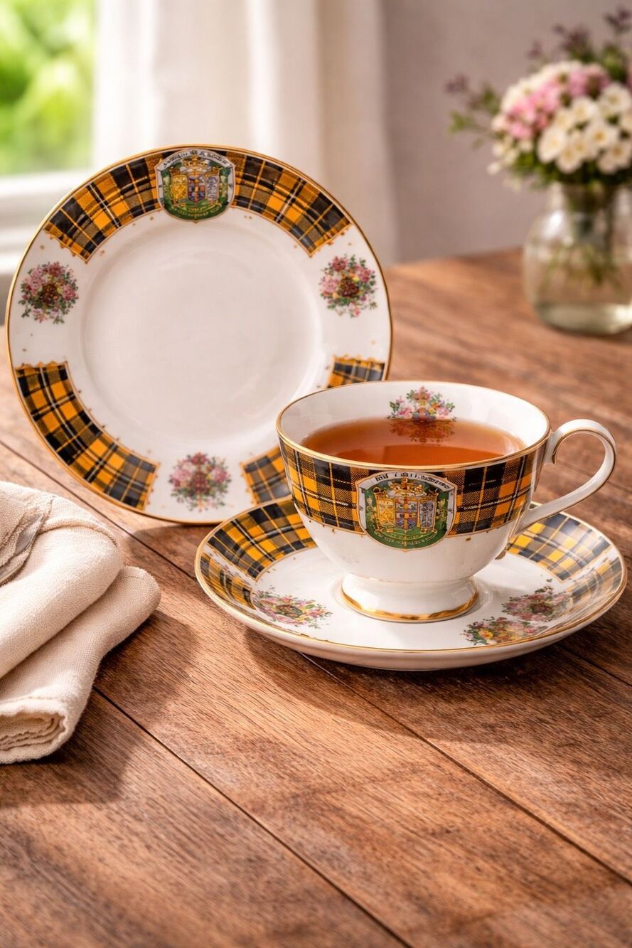 VTG Royal Standard "Bonnie Scotland" Clan Cameron Teacup, Saucer/6.5" Bread Plat